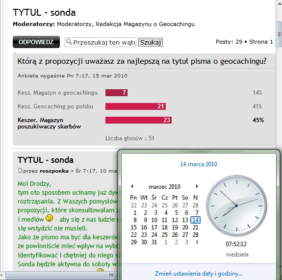 wyniki sondy, ku pamięci